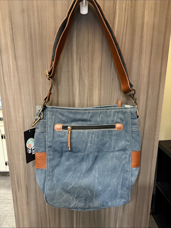 Mona B Handbags - Mona B Blue Denim Crossbody with Brown Trim